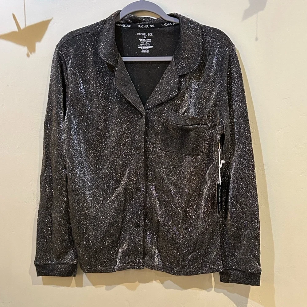 RACHEL ZOE 2 Piece Silver Metallic Shimmer Pajama Set. Women’s Size Medium.